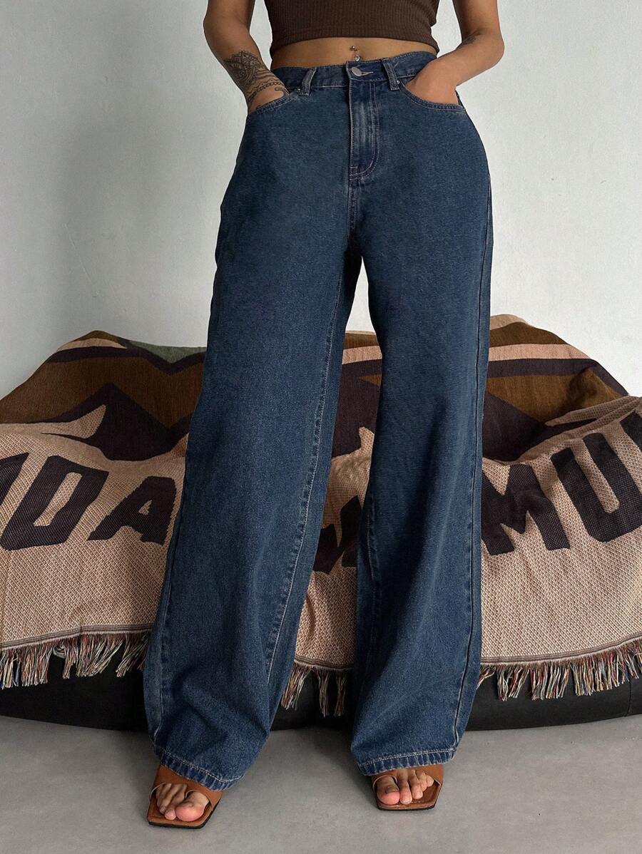 DAZY Loose Fit Straight Leg Denim Pants, Casual And Washed Out Style,Back To School Clothes Women Jeans - Dark Wash - View 1