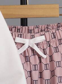 SHEIN 2 件男童休闲圆领针织拼布几何印花装饰口袋运动衫和运动裤套装，适合春秋季外出、万圣节、圣诞节、感恩节、正式场合、表演、秋冬服装 - 白色 - 查看 5