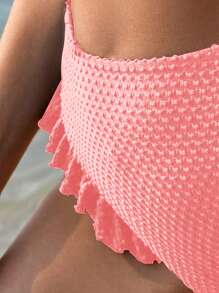 SHEIN Swim Quần bơi nữ hàng ngày tối giản trơn mùa hè - Màu Hồng  San hô - Xem 5