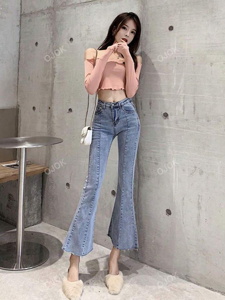 ウォッシュド ワイドレッグデニム S〜XL フレアカット DAY CLOSET ジーンズ デニム デニムパンツ レディース 美