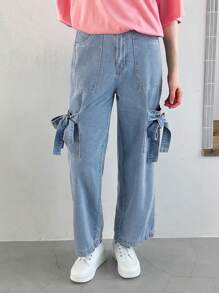 FRIFUL Jeans casuales sueltos de moda para mujer de unicolor con bolsillos grandes - Lavado ligero - Ver 10