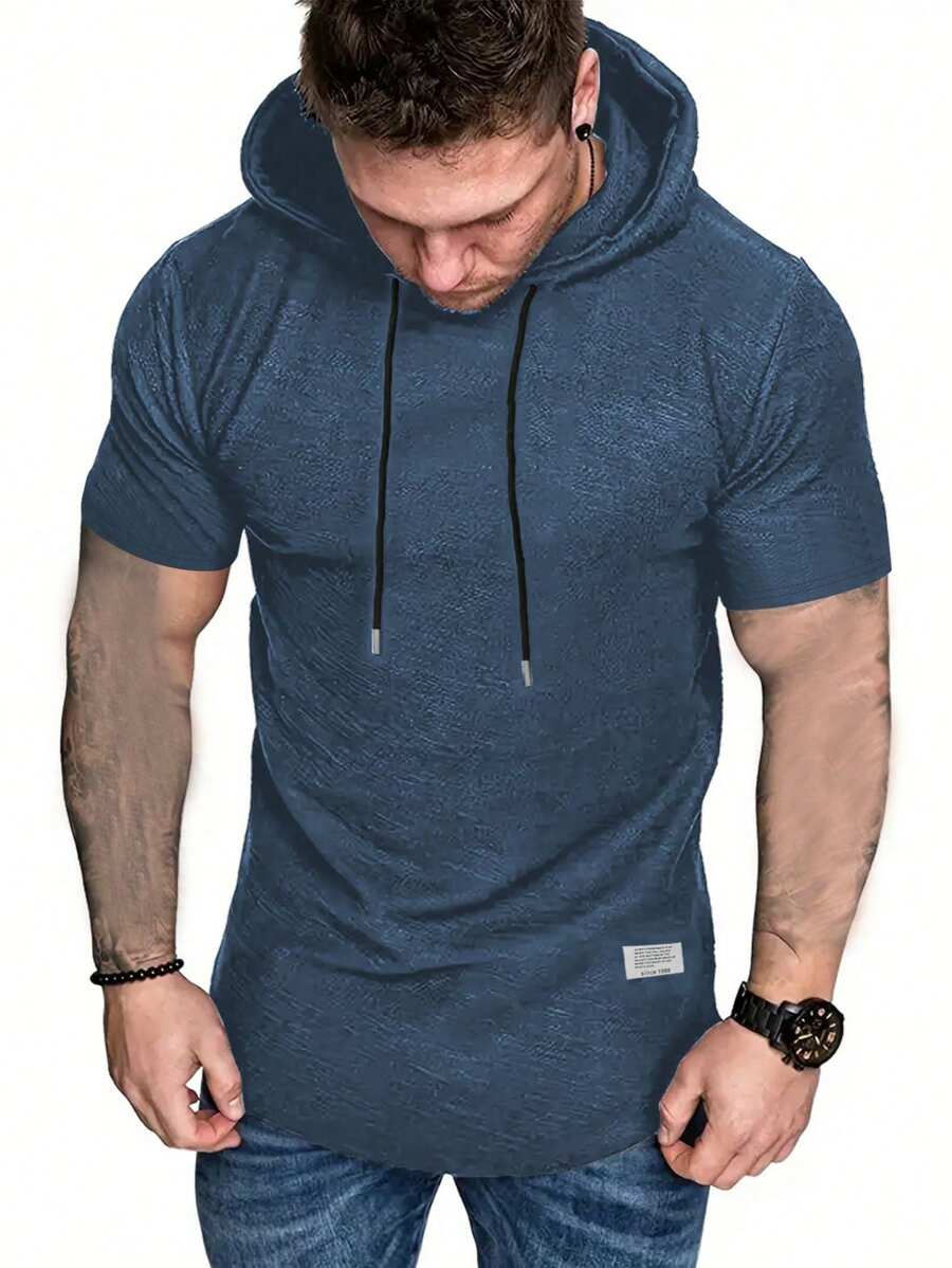 Manfinity Homme 男士加大尺碼抽繩帽短袖t恤 - 藍色 - 查看 1