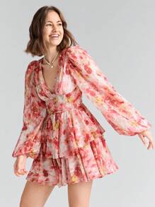 Enchnt Spring/Summer Romantic Holiday Elegant Floral Allover Print Lantern Sleeve Women's Summer Cute Dress,Sweet&Elegant Sundress For Valentine Day&Birthday&Holiday Party &Sweet Date Night&Prom&Wedding&Garden Parties - Red - View 7