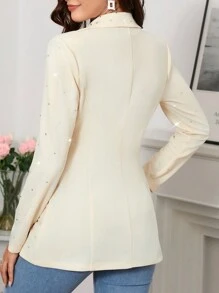 SHEIN Clasi 杏色鑲鑽腰帶女士派對通勤套裝