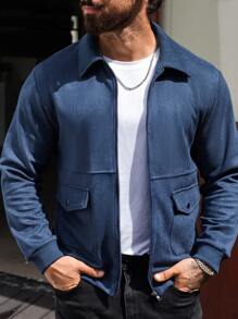 Manfinity Homme Men Flap Pocket Zip Up Jacket Without Tee - Navy Blue - View 6