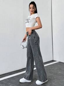 RueChic Low-Waist weite Beinabschnitt Hose im Y2K-Stil