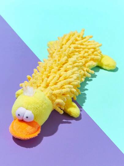 PETSIN 黃色鴨子與狗狗絨毛玩具，採用麂皮套，裝有BB聲音模組，耐咬且可當拖把使用