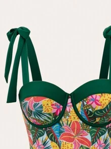 Swim Vcay Bộ đồ tắm liền thân in hoa có chi tiết buộc ruy băng và váy buộc ruy băng phủ lưới mùa hè - Nhiều màu - Xem 5