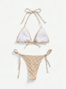 SHEIN Swim Floral Print Halter Triangle Swim Top & Tie Side Swim Bottom Bikini Set Summer Beach - Multicolor - View 2