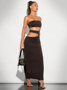 SHEIN BAE 純色性感無肩中空修身連身裙（適用於春季/夏季），單身派對、約會之夜和女子聚會的完美禮服