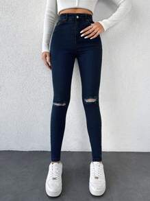 EURMUSE Zipper Fly Front Flare Leg Jeans - Navy Blue - View 4