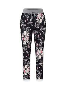 SHEIN LUNE Plus Size Women's Simple Daily Printed Tie Pants (Random Print) - Multicolor - View 3