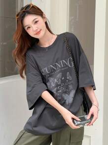 DAZY Slogan Graphic Drop Shoulder Tee Oversized T-Shirt