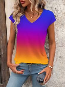 EMERY ROSE Women's Simple Gradient Color Short Sleeve T-Shirt For Daily Wear - Multicolor - View 6