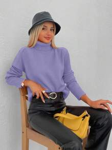 EURMUSE Solid Turtleneck Sweater - 紫丁香色 - 查看 7