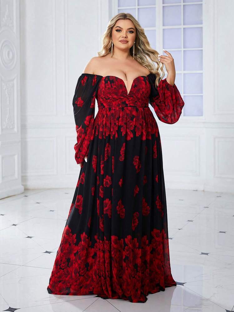 Plus Size Long Sleeve Red Dress | SHEIN USA