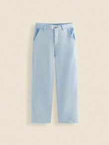 THE HAPPY LOOK Tween Mädchen Basic Loose Straight Leg Woven Casual Pants, Blau Uni, Frühling/Sommer