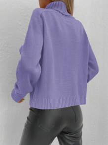 EURMUSE Solid Turtleneck Sweater - 紫丁香色 - 查看 2