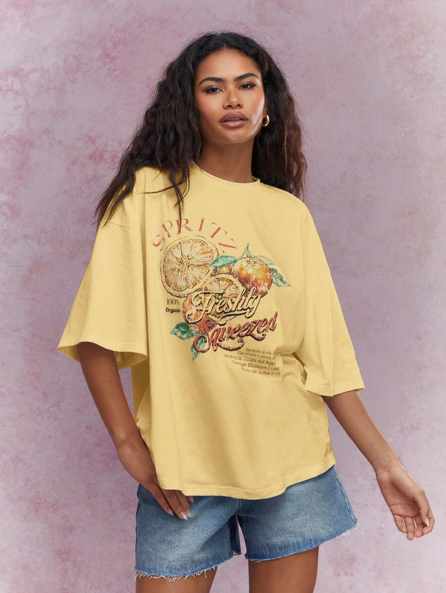 MISSGUIDED 超大落肩设计，正面印有夏季印花 - 黃色 - 查看 1