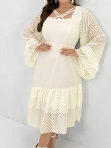 Modelyn Plus Crisscross Front Flounce Sleeve Ruffle Hem Dress, Wedding/Occasion/Ceremony/Evening Elegant Long Party Dress - Apricot - View 1