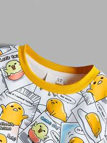 Gudetama X SHEIN 青年男孩卡通蛋印花圓領休閒運動衫 - 黃色 - 查看 4