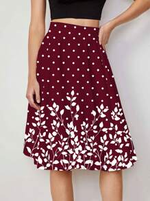 SHEIN Clasi 高腰波點和花卉印花裙