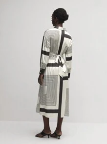 BizChic 女士优雅几何印花工作连衣裙秋季女士服装 - 杏色 - 查看 5