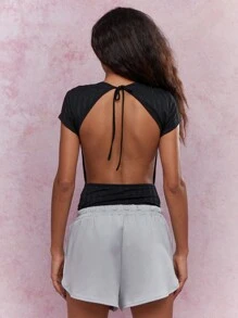 MISSGUIDED Parte superior de mangas cortas con textura y sin espalda - Negro - Ver 2