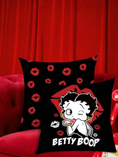Betty Boop | ROMWE غطاء وسادة مطبوع عليه شخصية كارتونية لطيفة من الجانبين