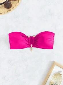 SHEIN Swim 女士纯色简约日常比基尼上衣夏季 - 玫紅色 - 查看 4