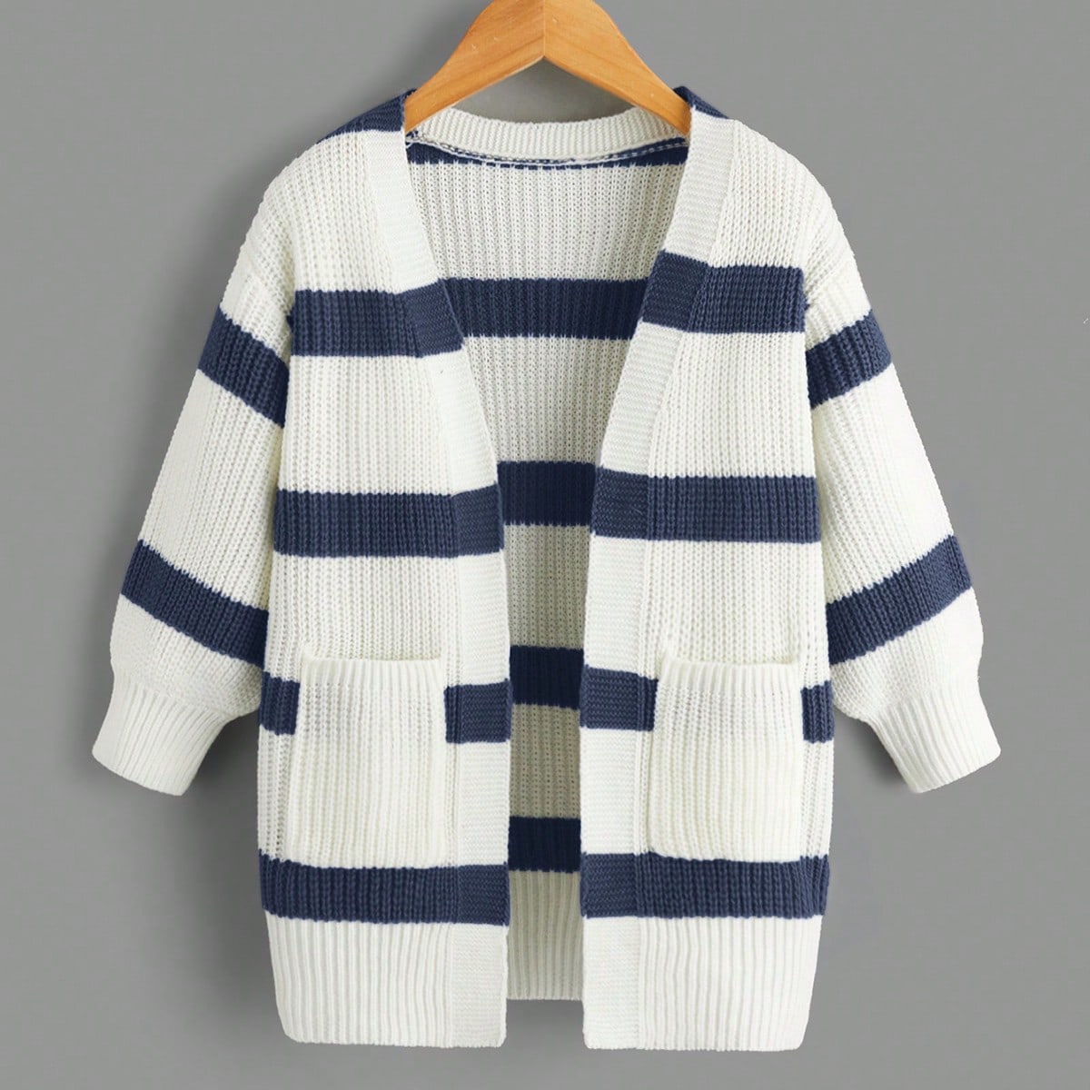 Cárdigan tipo duster de hombros caídos con estampado de rayas para niña en otoño/invierno
