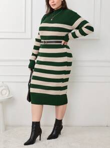 RueChic PLUS SIZE MULTICOLOR STRIPE CASUAL SWEATER DRESS - Multicolor - View 6