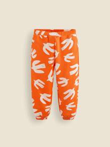 SHEIN Young Boy Orange Cute Seagull Print Elastic Waist Casual Sports Jogger Pants, Spring/Summer
