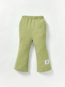 Cozy Pixies 2 件装女婴中性服装纯色连帽落肩运动衫和阔腿裤套装，绿色 - 綠色 - 查看 4