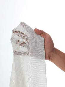 Flirla Plus Size Round Neck Long Sleeve Hollow Out See-Through Sweater Pullover, Daily Casual Knit Pullover Fall Winter Outfit