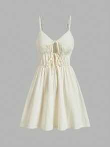 Lunelith SHEIN Lunessa Summer Solid Color Bow Tie Strap V-Neck Sundress