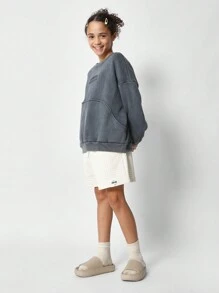 SUMWON Society Logo Sweatshirt Youth Oversized Stylish Casual Long Sleeve Winter Fall Pullover Ultra Comfort Athletic Wear Sportswear Activewear - Dark Grey - View 5