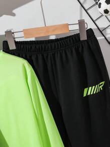 SHEIN Discounted Tween Boys' Clothing Set Including Oversized T-Shirt, Basic Shirt, Autumn & Winter Sports Zip-Up Sweatshirt, Pants, And T-Shirt Combo. Suitable For Daily And Casual Wear, College, Commuting, Traveling, And Sports. Ideal For Autumn/Winter Season. - Black - View 8