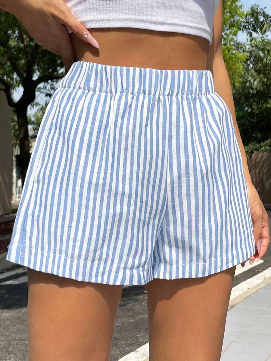 SHEIN EZwear Stripe Wide Leg Shorts - Baby Blue - View 1
