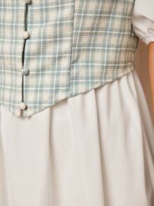 Vintamour Elegancki damski 2-częściowy płaszcz w kratę i garnitur z kamizelką, rękawy środkowe Jesienne ubrania damskie Sukienki damskie Letnia sukienka Dwuczęściowy zestaw strojów Powrót do szkoły Stroje panieńskie Biznesowe swobodne stroje wyjściowe dla kobiet Ubrania biurowe Ubrania nauczycielskie