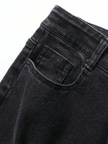 SHEIN Quần jean bó rách có thể điều chỉnh cho bé trai tuổi teen Urban Street Dark Punk Bold Gothic tương phản Death Angles thêu, món đồ thời trang đa năng phải có quanh năm - màu đen - Xem 8