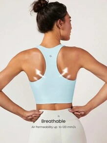 Sujetador deportivo de espalda cruzada fruncido FeatherFit™ - Azul Agua - Ver 4