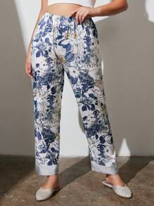 LUVLETTE 缎面大花朵女士睡裤风格裤子内衣外穿