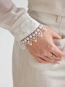 Enchnt Chemise à boutons avec dentelle guipure pour une tenue quotidienne
