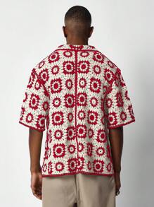 SUMWON Oversized Fit Häkel-Strickhemd mit Knopfleiste