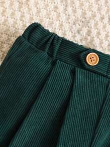 Souflis Souflis 1pc Baby Boys' Casual Retro Comfortable Corduroy Pleated Pants, Suitable For Daily Wear, Autumn/Winter - Dark Green - View 5