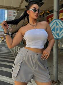 Flirla Plus Size Button Waistband Loose Casual Fashion Sports Outdoor Shorts With Pockets