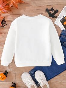 SHEIN Moletom com capuz fofo casual de Halloween para meninas, estampa de letras e fantasmas, outono-inverno (roupas combinando mãe e filha, 2 peças vendidas separadamente), para festa de Halloween