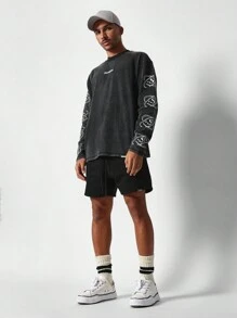 SUMWON Áo sơ mi Regular Fit đã giặt có in họa tiết ở tay - màu đen - Xem 6