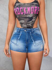 SHEIN SXY Women's Solid Color Simple Casual Denim Shorts - Light Wash - View 6